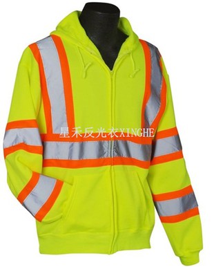 Hi Vis hettegenser med kontraststriper